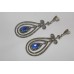 925 Sterling Silver Chandelier Earrings Marcasite & Blue Stone Length 3 Inches